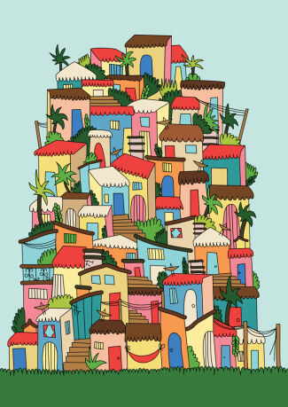 Colorful illustrated buildings by sasaelebea